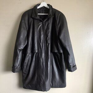 Jacqueline Ferrar Women’s Chocolate Brown‎ Leather Coat Size Large Cinched Waist